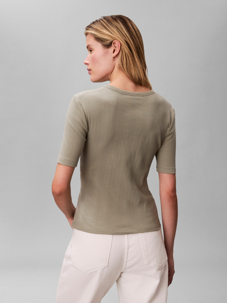 Green Ribbed Half Sleeve T-Shirt  Women