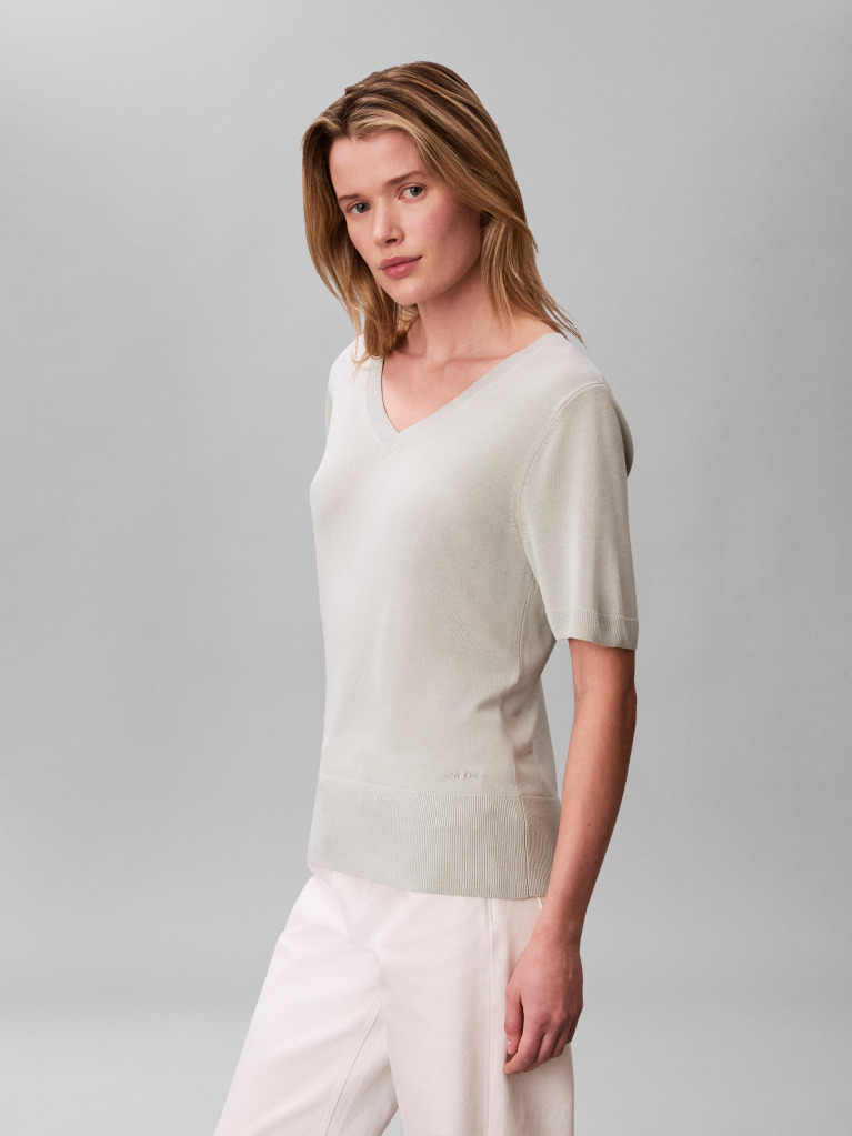 Green Fine Gauge Viscose Vneck Tee  Women