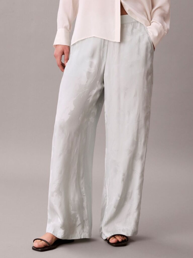 Green Viscose Jacquard Floral Trousers  Women