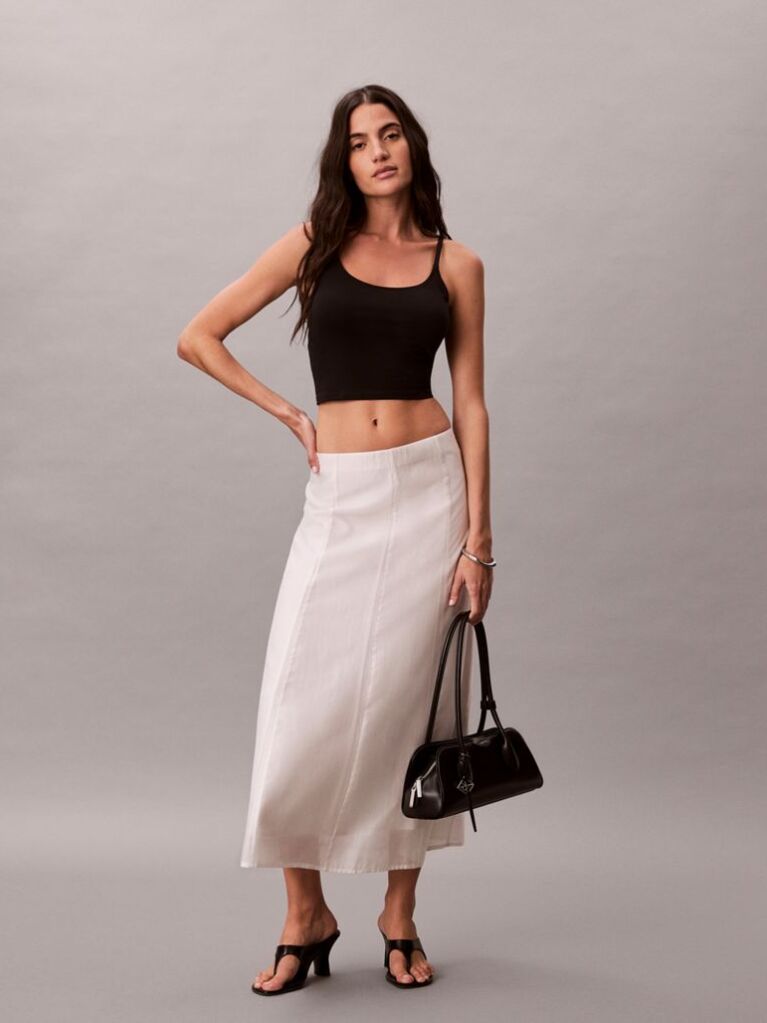 White Voile A-line Midi Skirt  Women