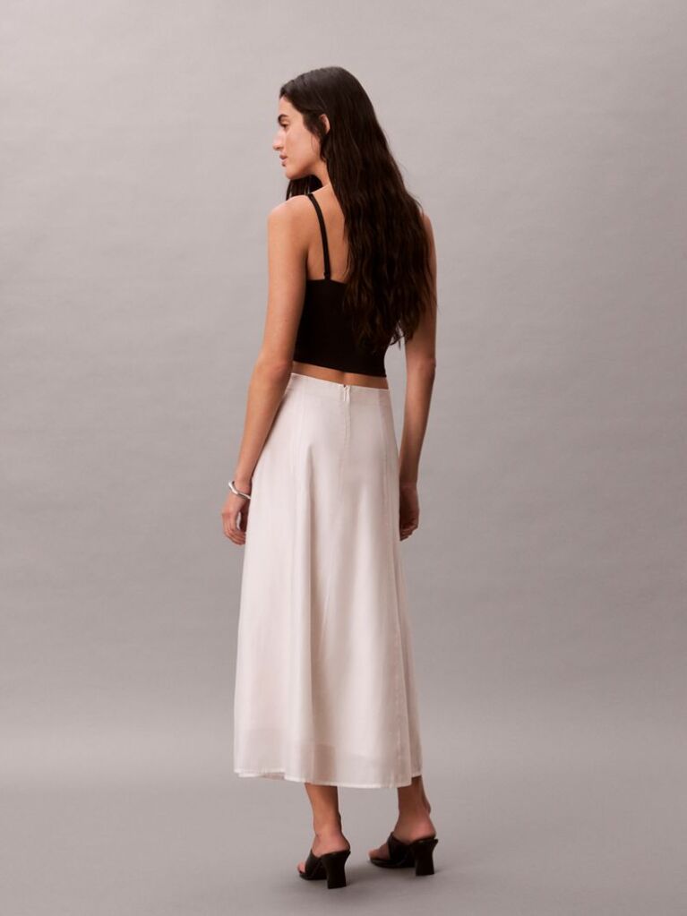 White Voile A-line Midi Skirt  Women