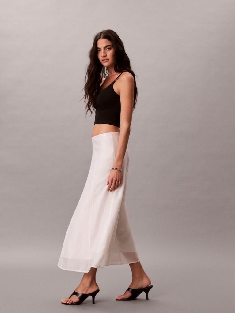 White Voile A-line Midi Skirt  Women
