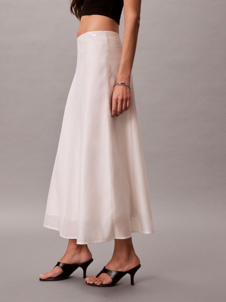 White Voile A-line Midi Skirt  Women