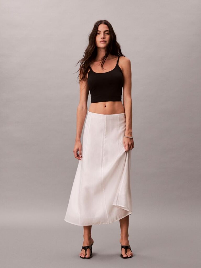 White Voile A-line Midi Skirt  Women