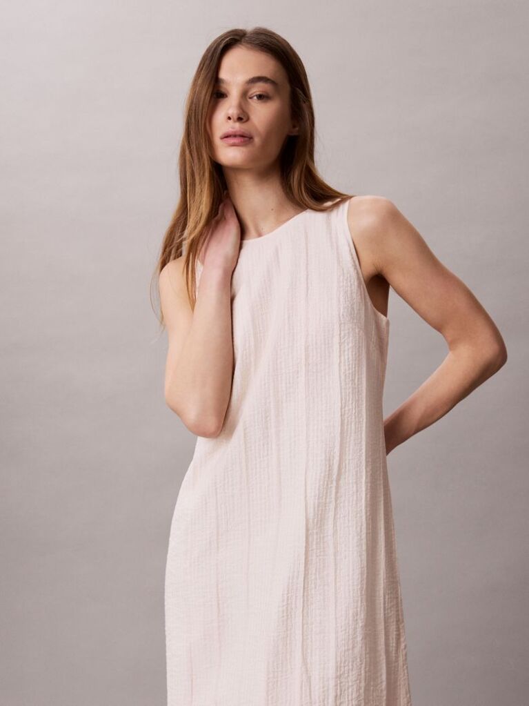 Pink Sheer Stripe Crinkle Maxi Dress  Women