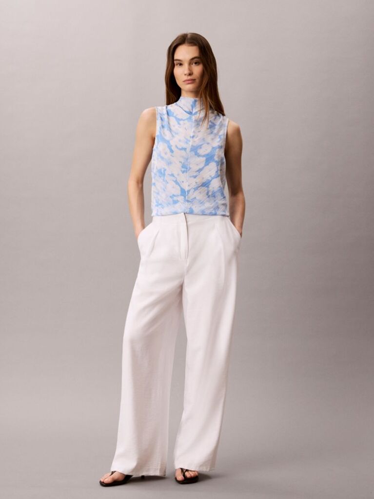 Multi Printed Plisse Mock Neck Sleeveless Top  Women