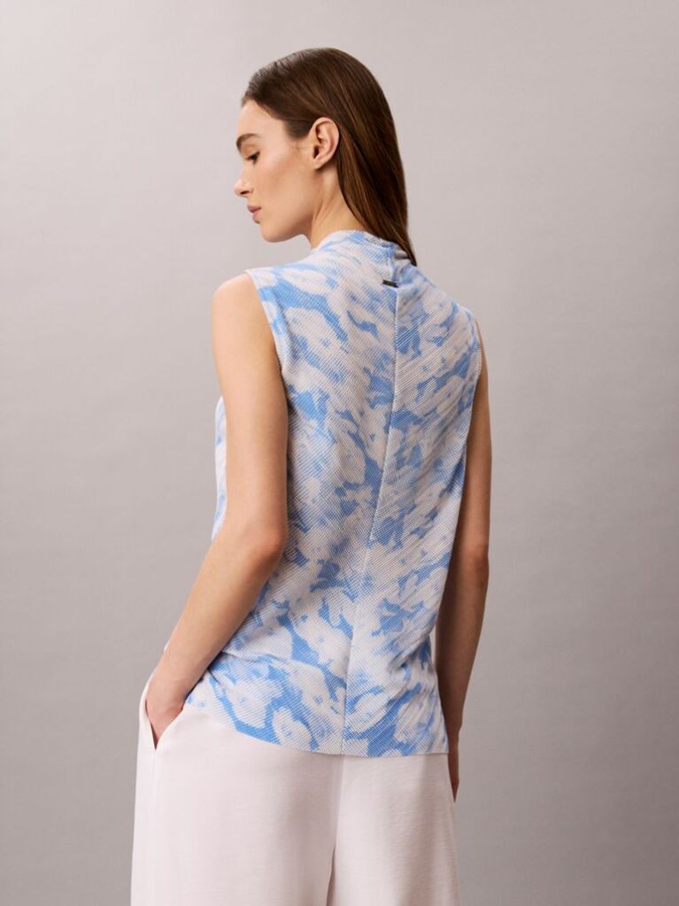 Multi Printed Plisse Mock Neck Sleeveless Top  Women
