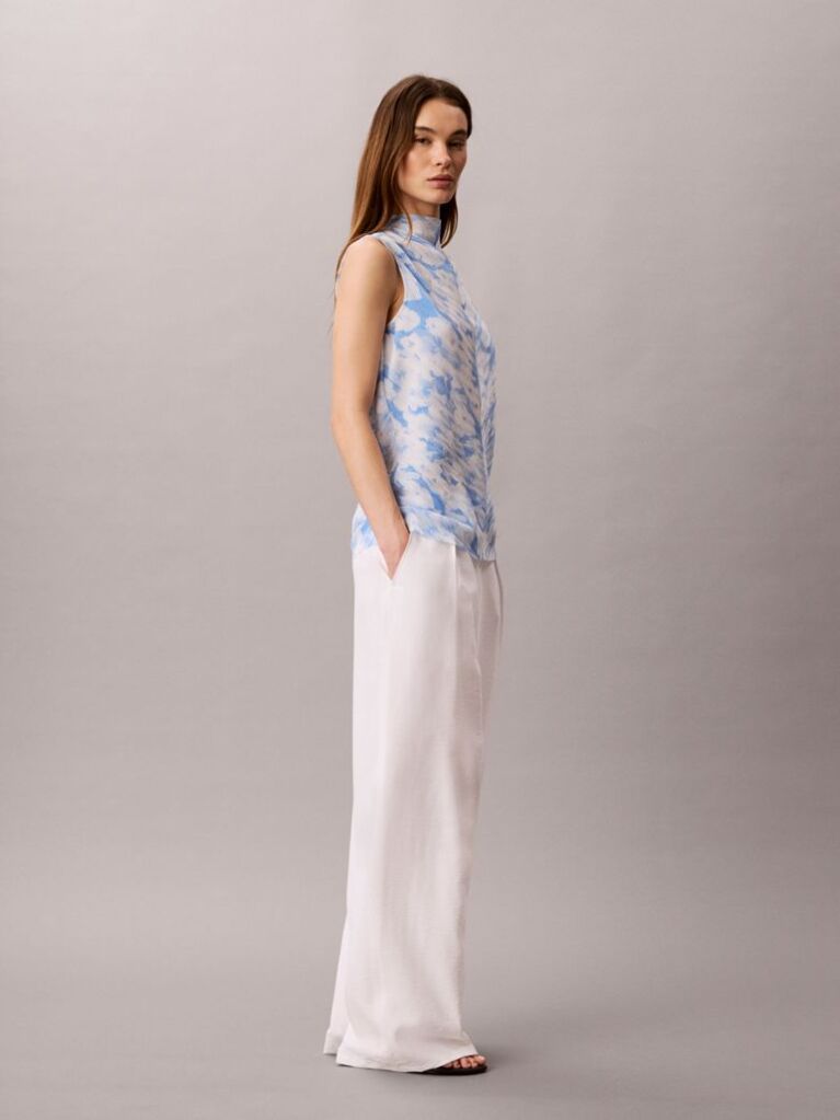 Multi Printed Plisse Mock Neck Sleeveless Top  Women