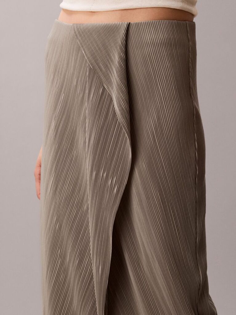Brown Draped Plissé Midi Skirt  Women