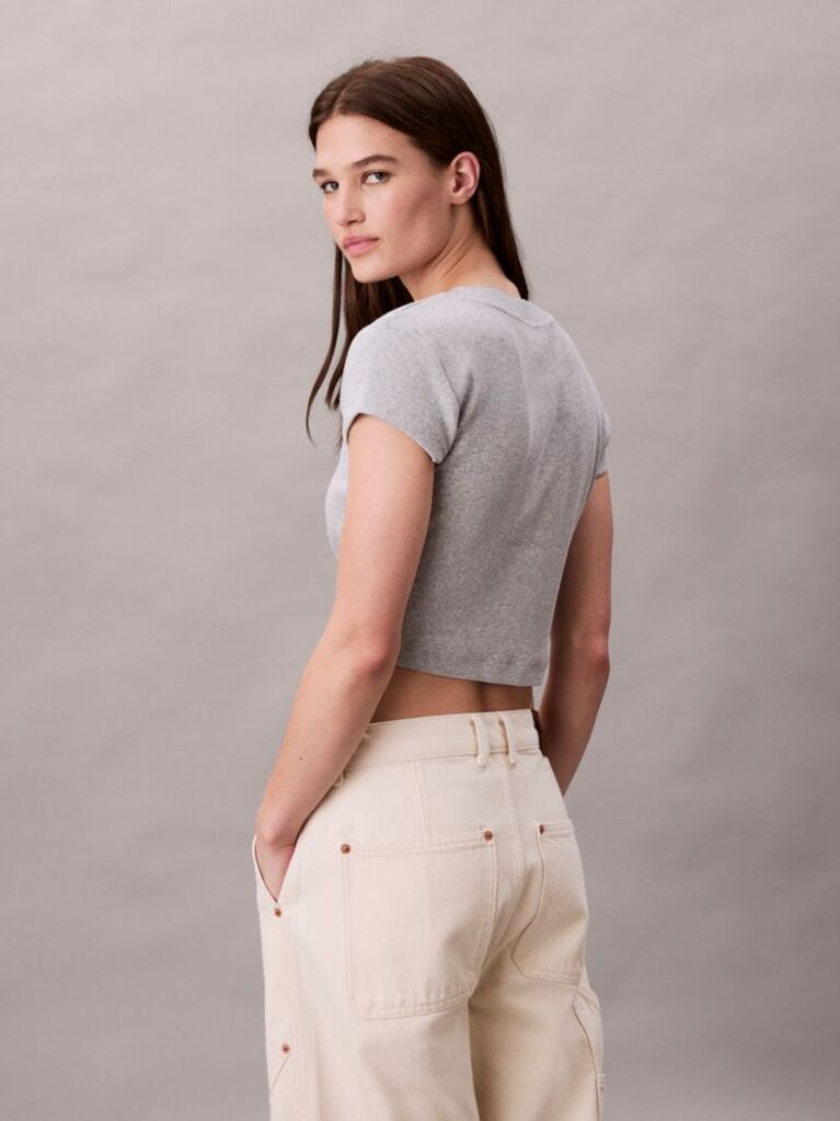 Grey Slim Cropped Monogram T-shirt  Women