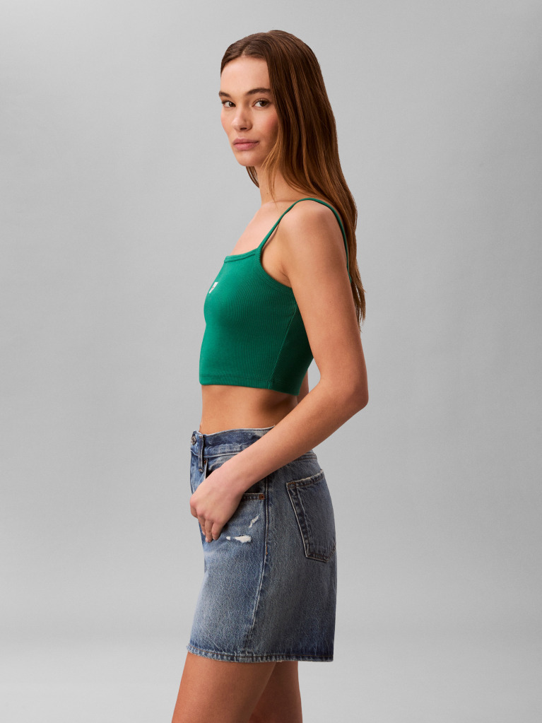 Green Cropped Ribbed Cotton Cami Top  Women
