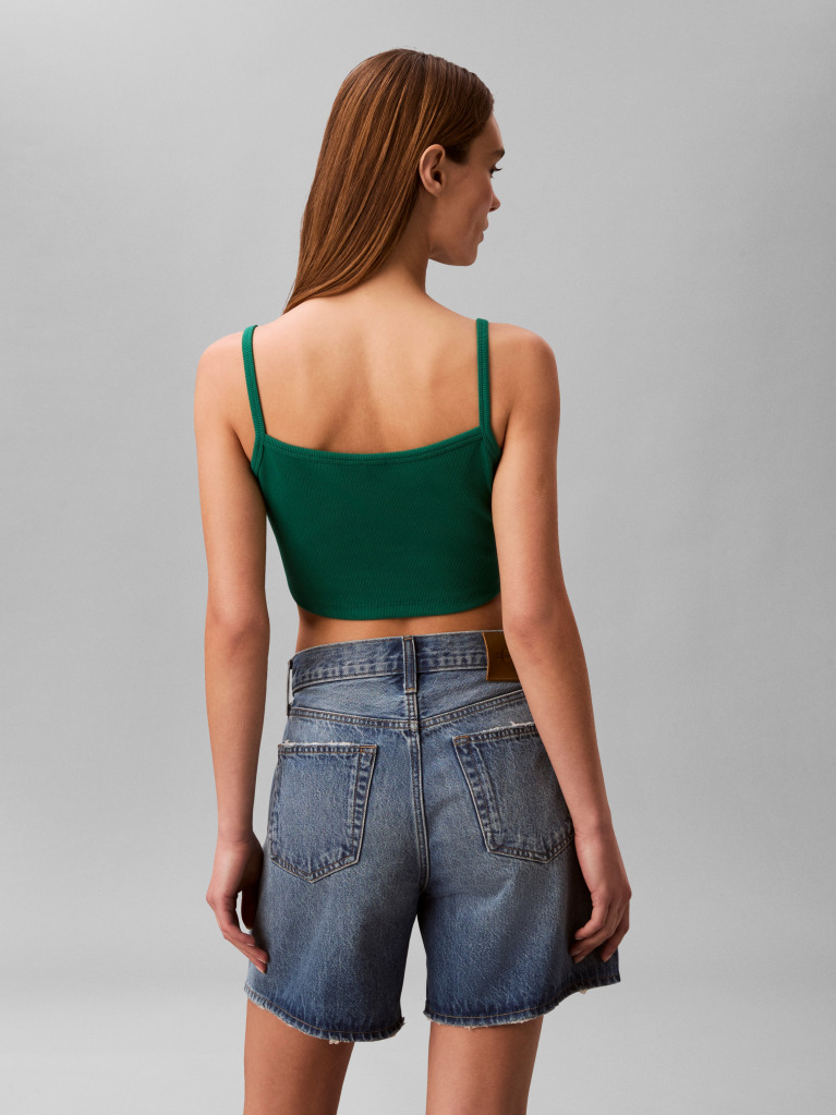 Green Cropped Ribbed Cotton Cami Top  Women