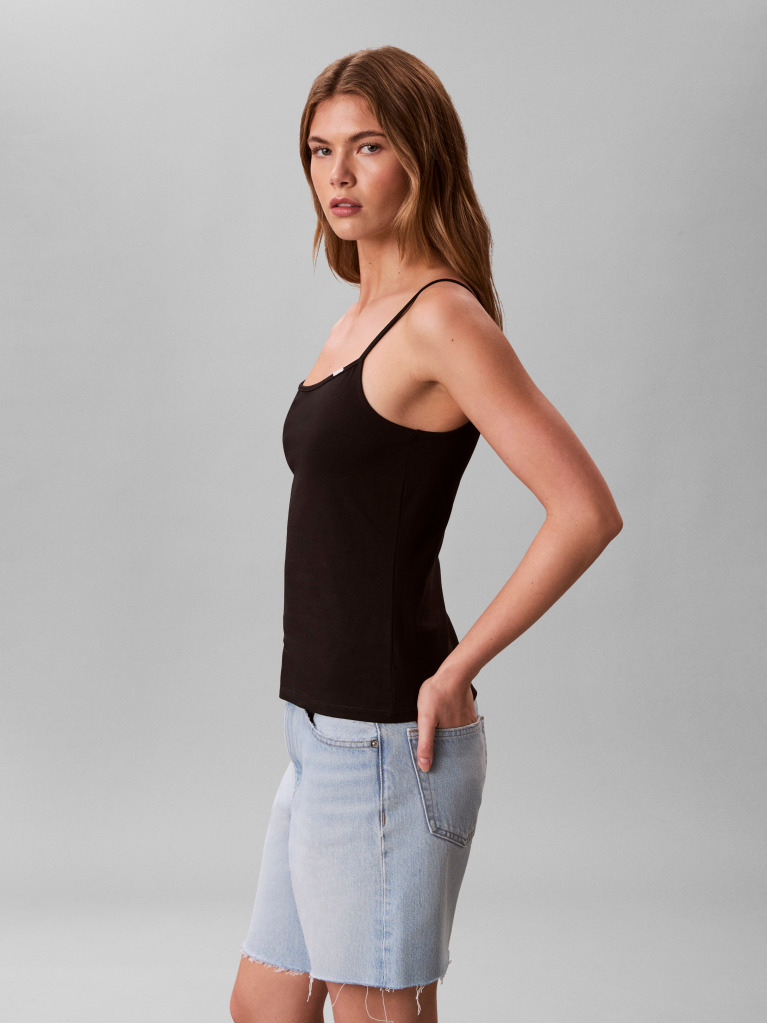 Black Slim Cotton Stretch Strap Cami  Women