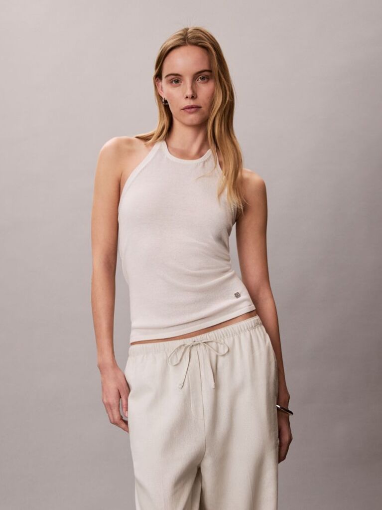 White Linen Blend Halter Top  Women