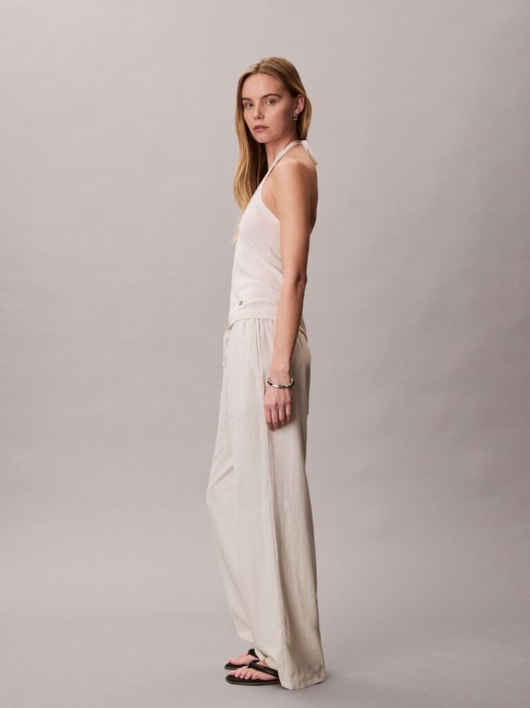 White Linen Blend Halter Top  Women
