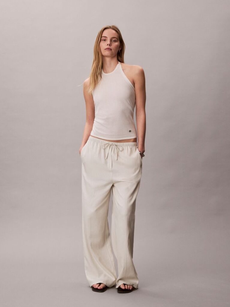 White Linen Blend Halter Top  Women