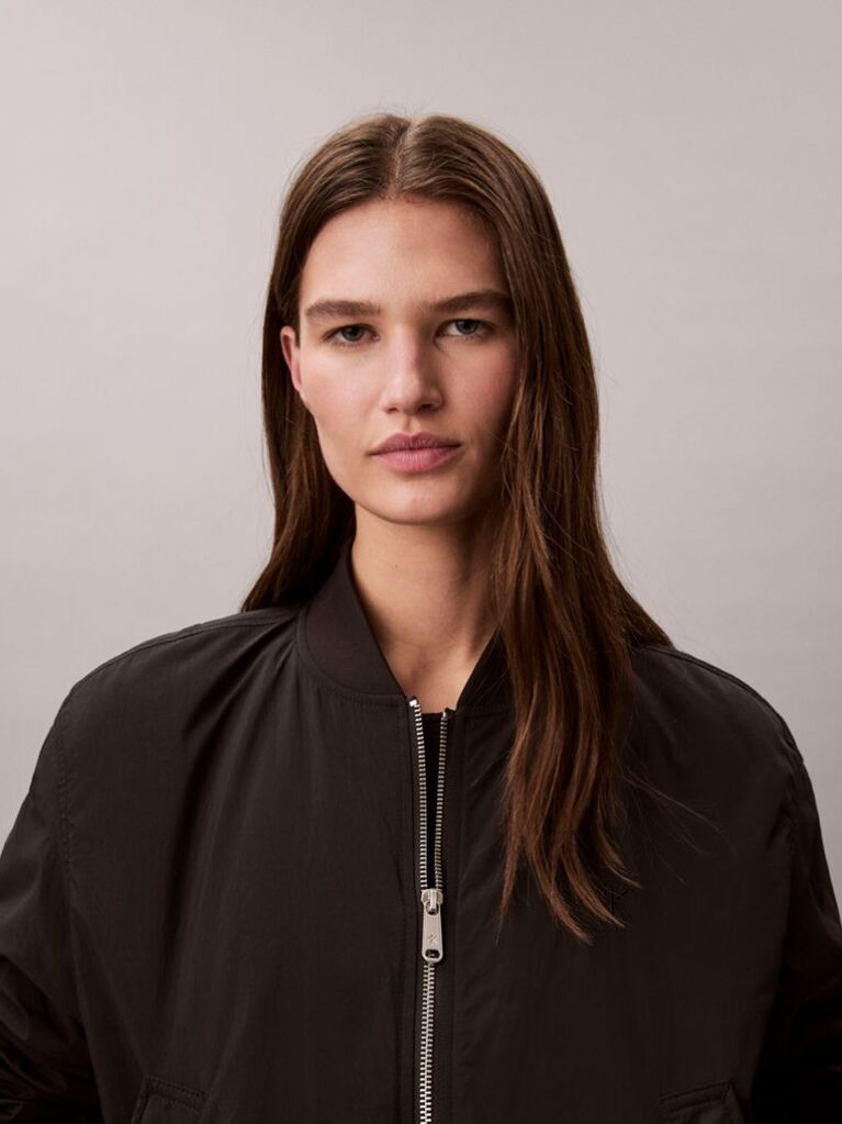 Black Lightly Padded Nylon Bomber Jacket  Women