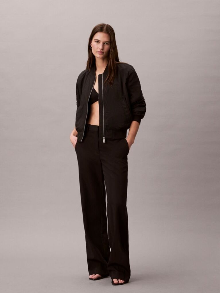 Black Lightly Padded Nylon Bomber Jacket  Women