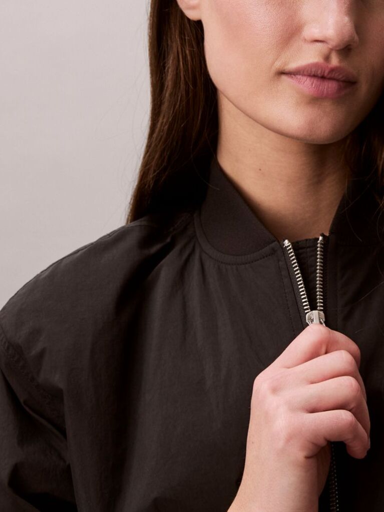 Black Lightly Padded Nylon Bomber Jacket  Women