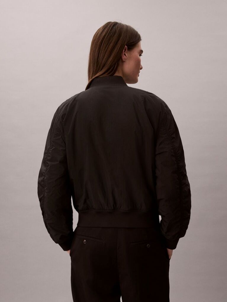 Black Lightly Padded Nylon Bomber Jacket  Women