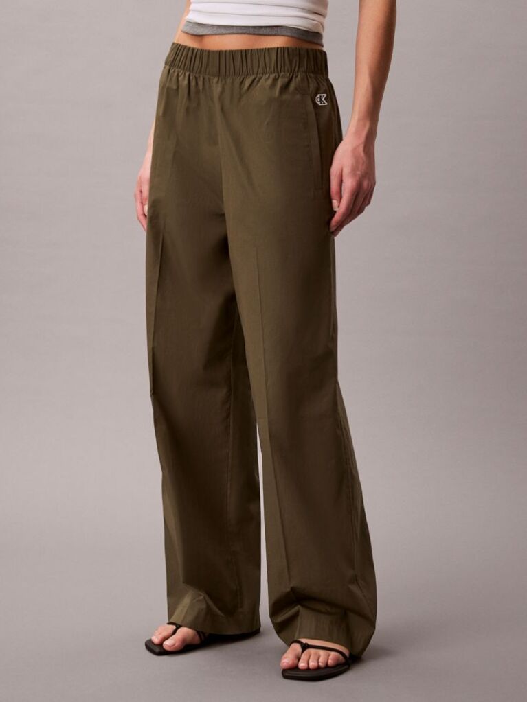 Beige Cotton Poplin Trousers  Women