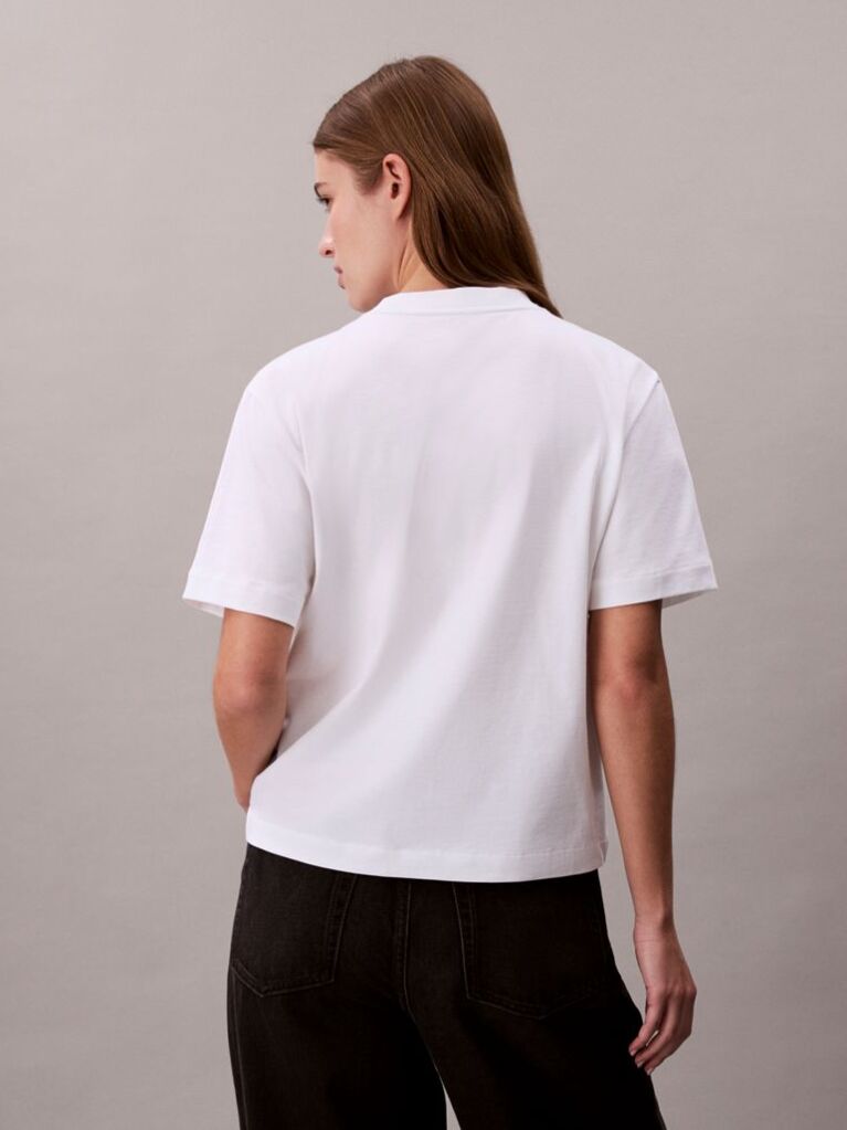 Λευκό Άνετο T-shirt Με Κεντητό Λογότυπο  Γυναίκα