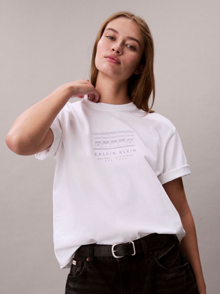 Λευκό Άνετο T-shirt Με Κεντητό Λογότυπο  Γυναίκα