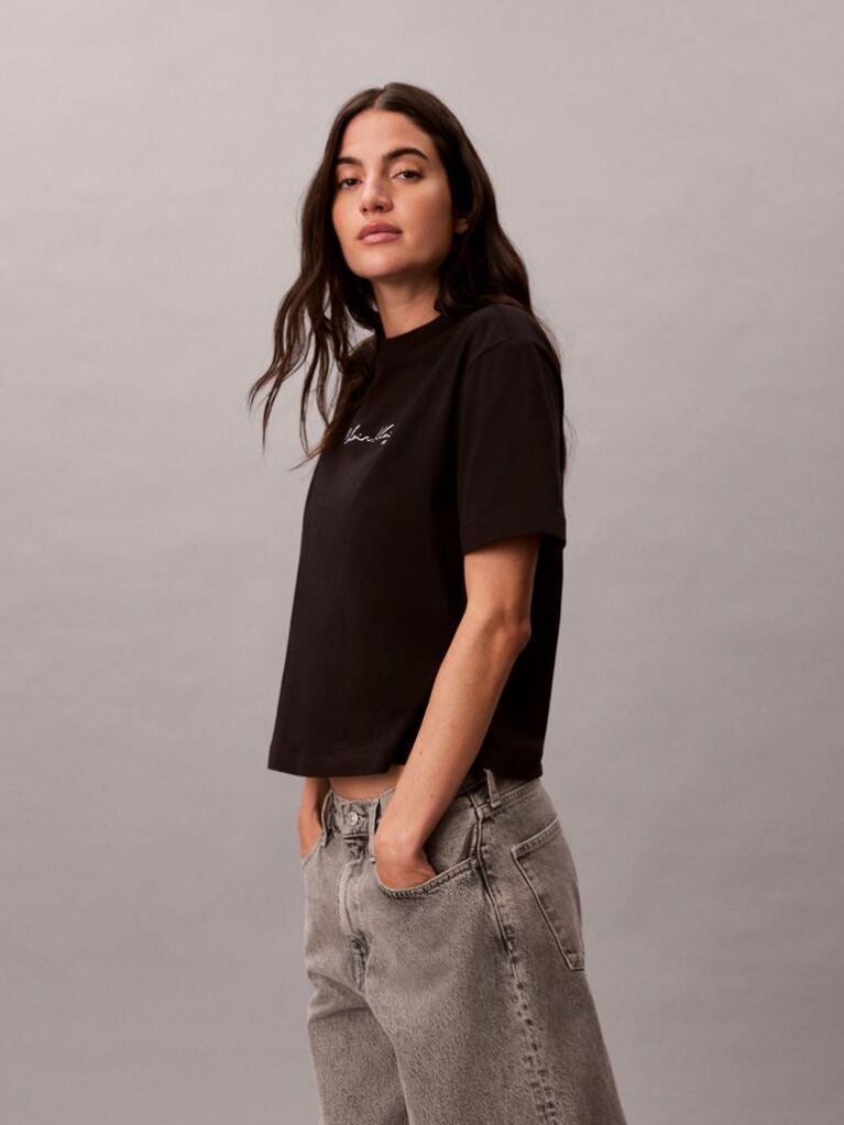 Black Relaxed Script Logo T-shirt  Women