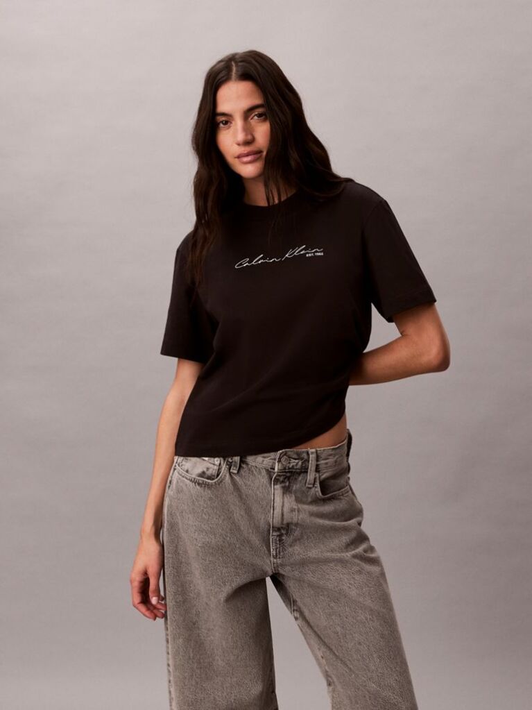 Black Relaxed Script Logo T-shirt  Women