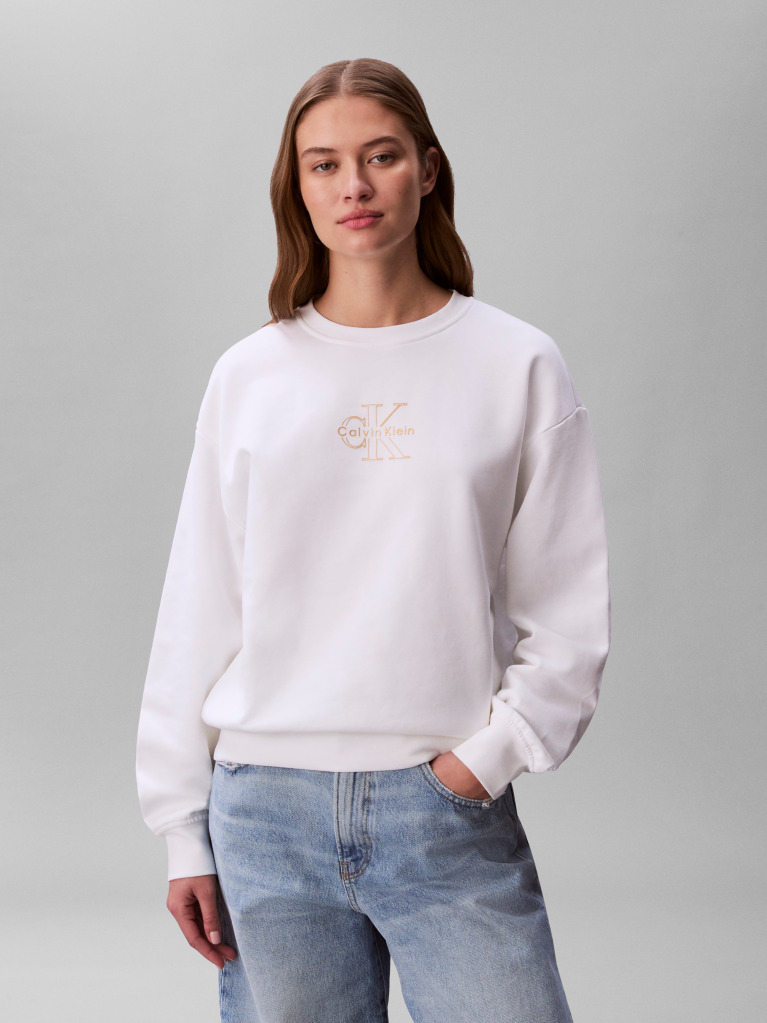 White Metallic Monologo Sweatshirt  Women
