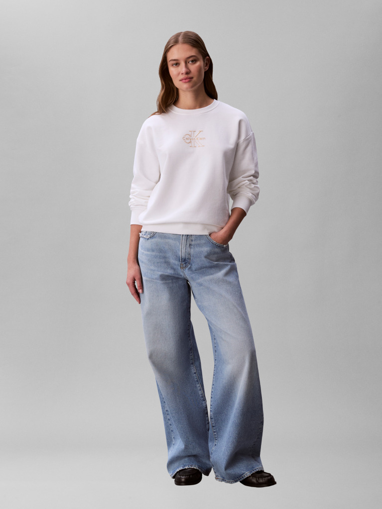 White Metallic Monologo Sweatshirt  Women