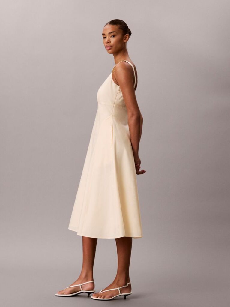 Beige Cotton Poplin Midi Dress  Women