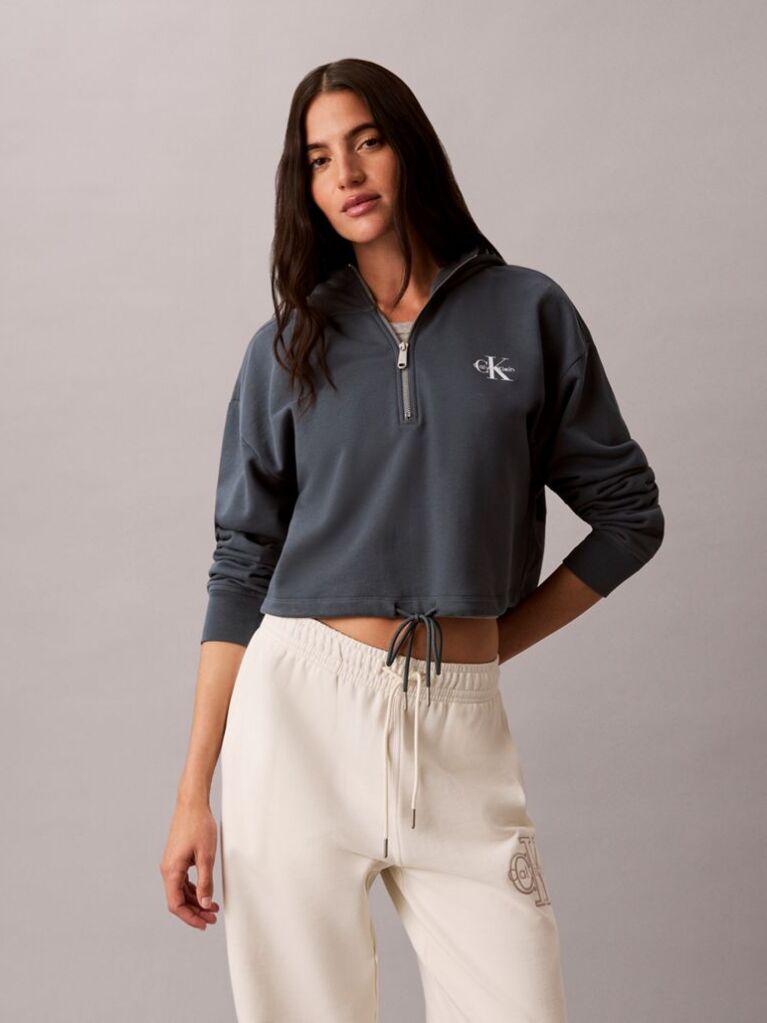 Blue Monologo Terry Cropped Hoodie  Women