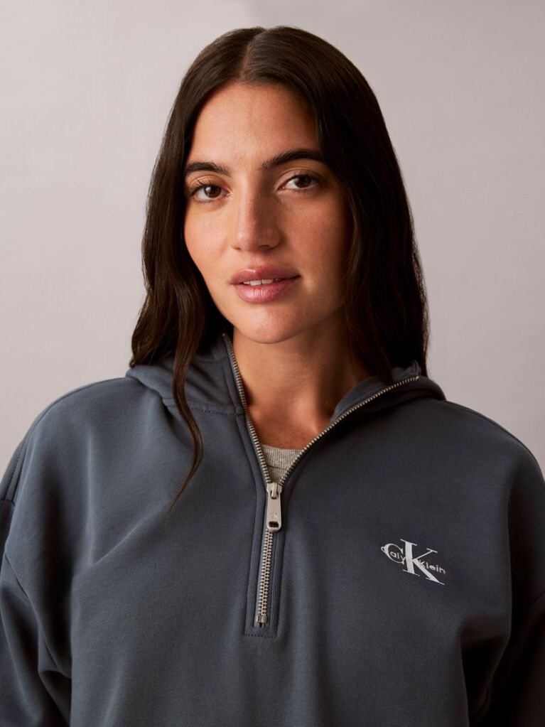 Blue Monologo Terry Cropped Hoodie  Women