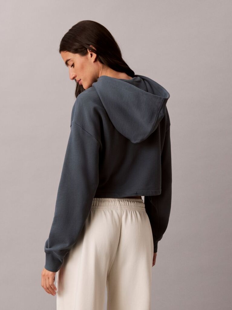 Blue Monologo Terry Cropped Hoodie  Women
