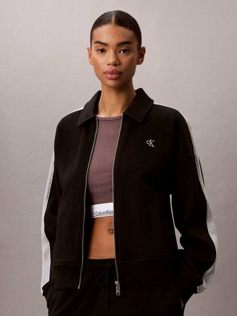Black Colour-Blocked French Terry Zip-Thru Jumper  Women