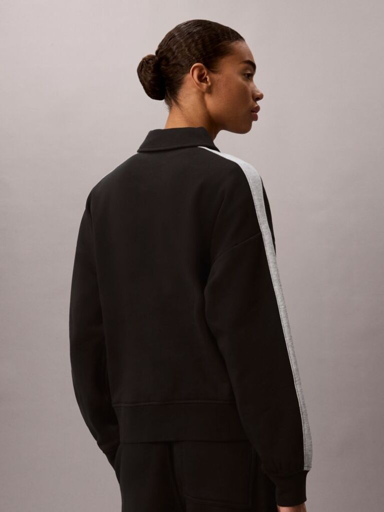 Black Colour-Blocked French Terry Zip-Thru Jumper  Women