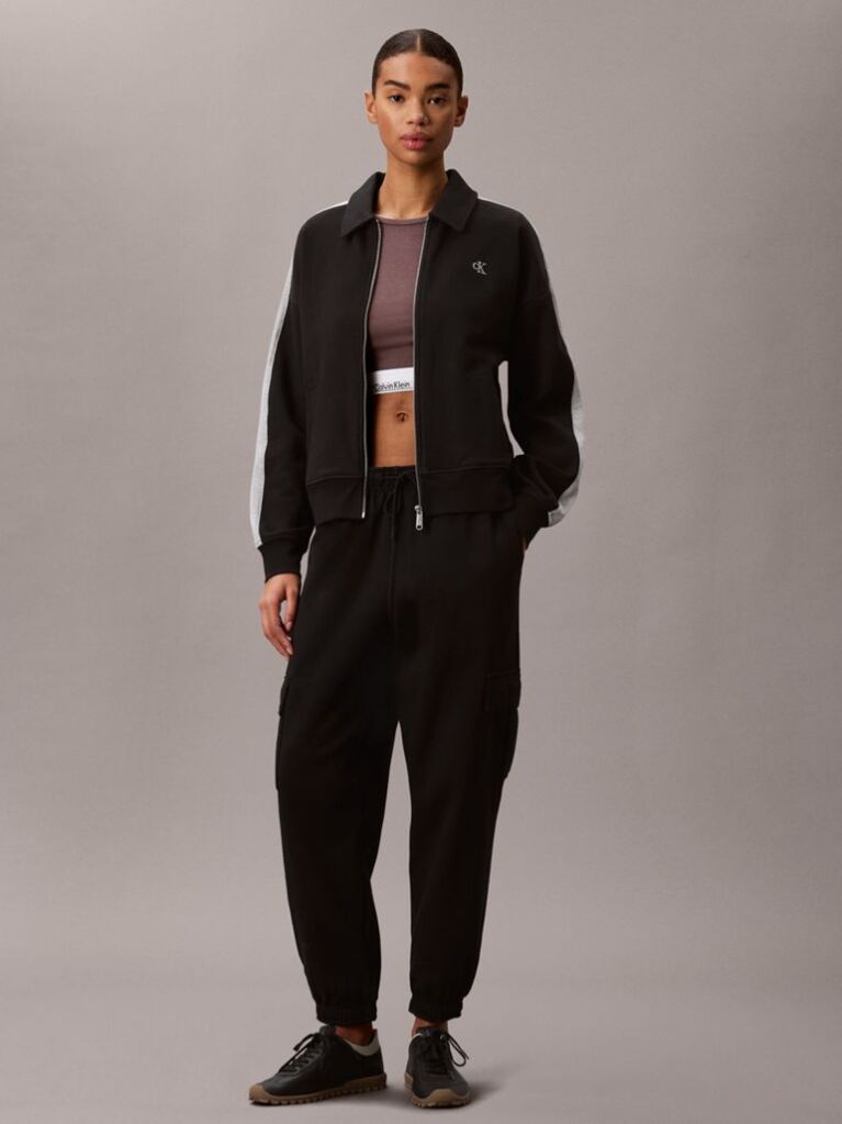 Black Colour-Blocked French Terry Zip-Thru Jumper  Women