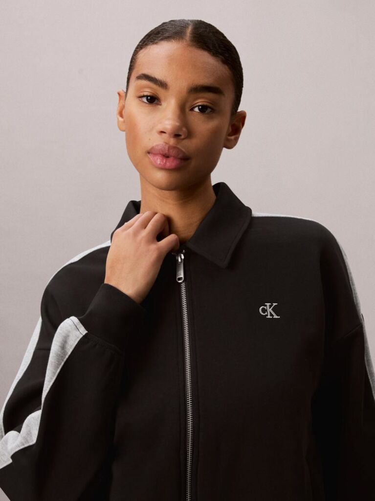 Black Colour-Blocked French Terry Zip-Thru Jumper  Women