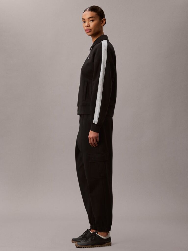 Black Colour-Blocked French Terry Zip-Thru Jumper  Women
