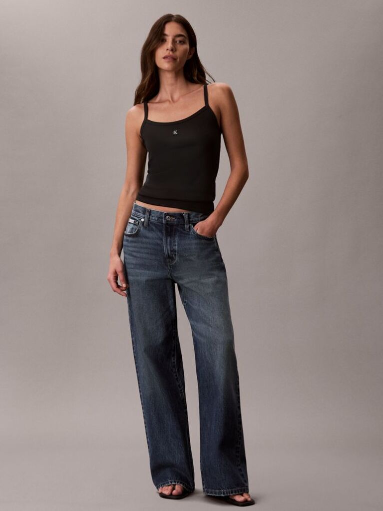 Black Ribbed Cotton Cami Top  Women