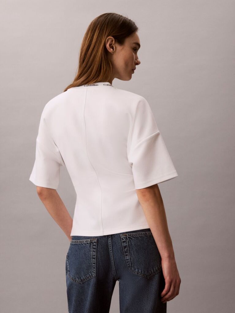 Λευκό Boxy T-Shirt Με Ζακάρ Λογότυπο  Γυναίκα