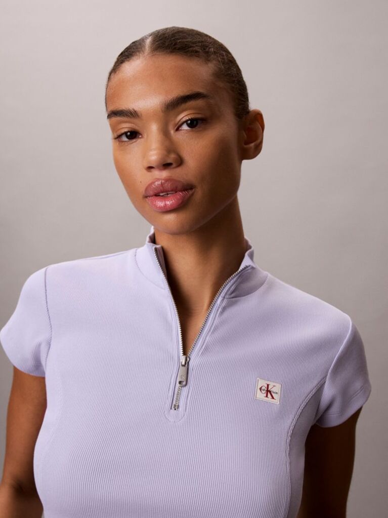 Purple Monologo Patch Rib Zip Top  Women