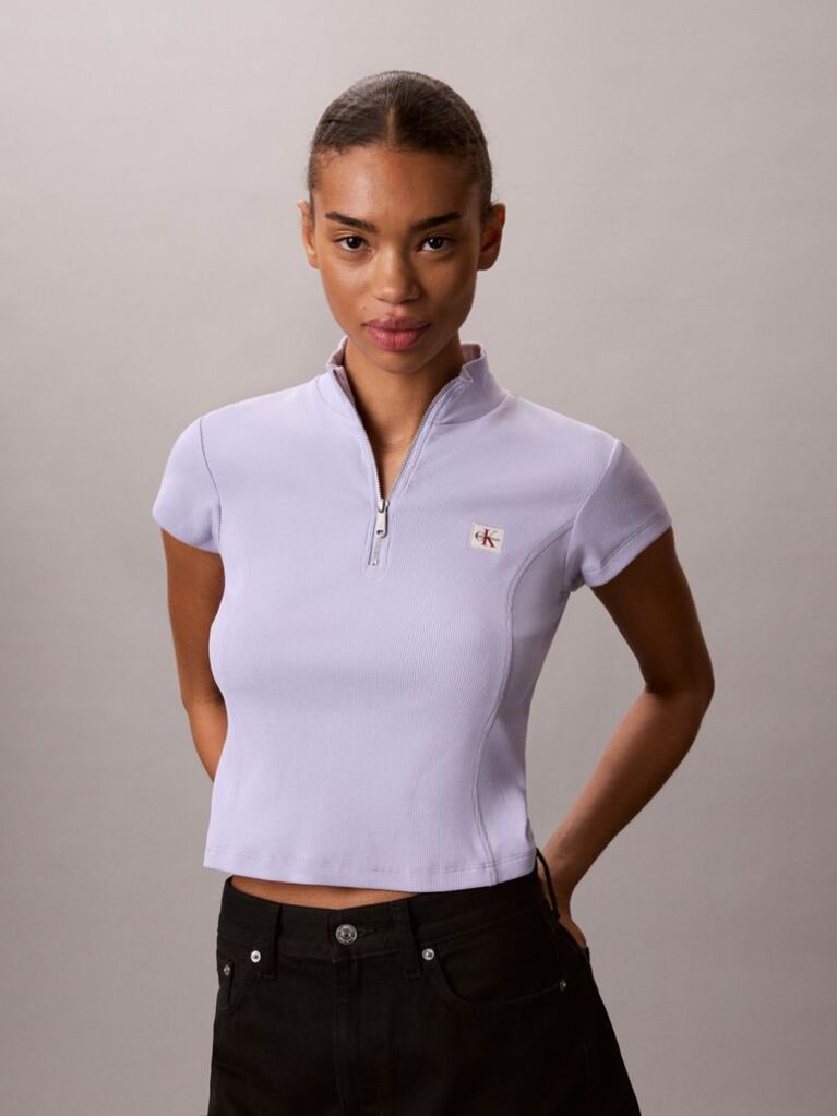 Purple Monologo Patch Rib Zip Top  Women