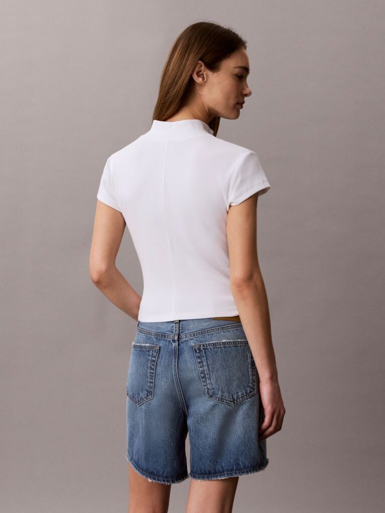 White Monologo Patch Rib Zip Top  Women