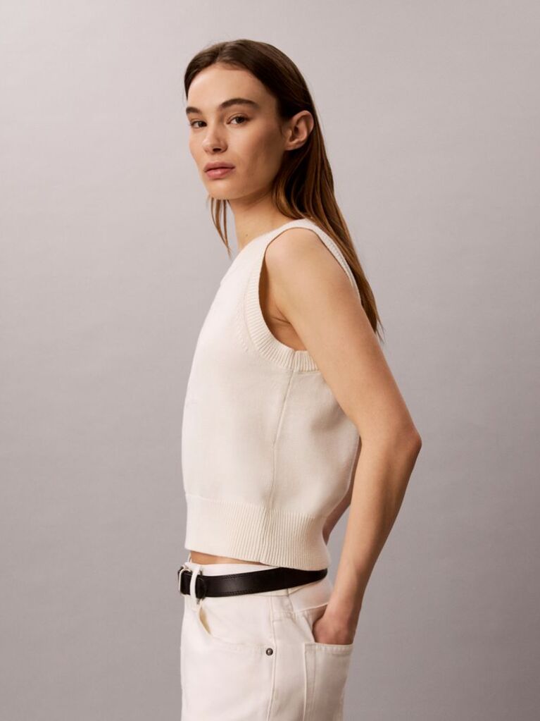 White Textured Monogram Tank Top  Women
