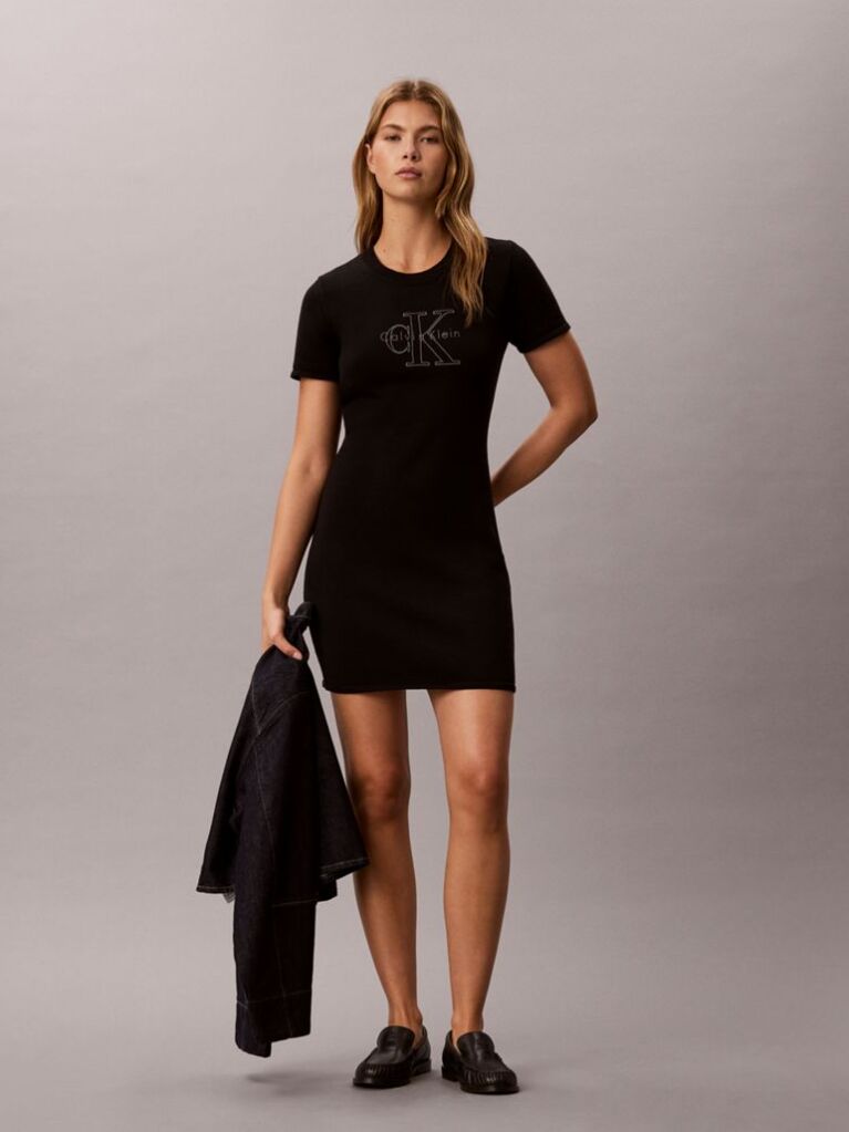 Black Monologo Embroidery Mini T-Shirt Dress  Women