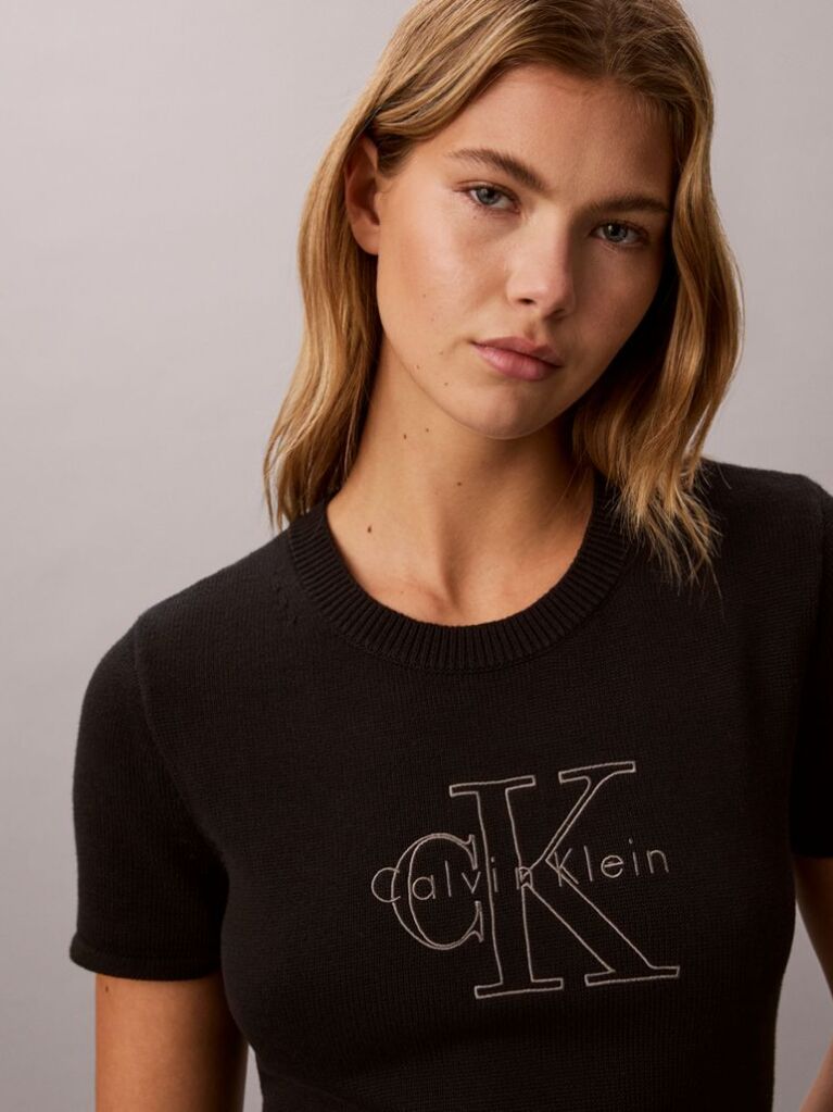 Black Monologo Embroidery Mini T-Shirt Dress  Women