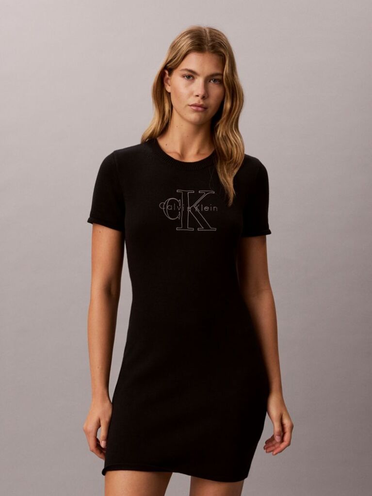 Black Monologo Embroidery Mini T-Shirt Dress  Women