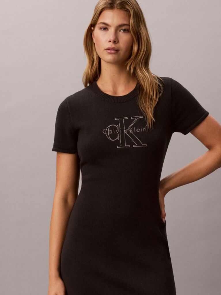 Black Monologo Embroidery Mini T-Shirt Dress  Women